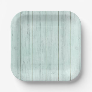 Plato De Papel Madera Rústica de color turquesa verde pastel