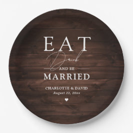 Plato De Papel Madera rústica de granero come y se casa