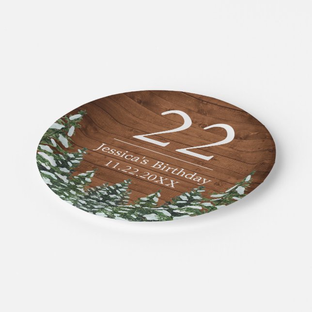 Plato De Papel Madera y bosques de nieve Pine Happy Birday (Angular)