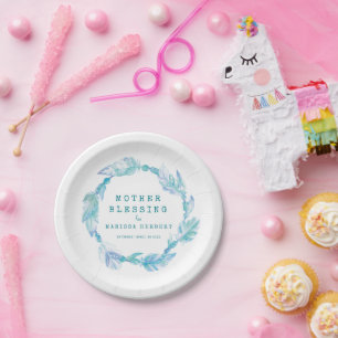 Plato De Papel Madre Bendición perlas plumas boho personalizado v
