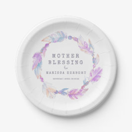 Plato De Papel Madre Bendición perlas y plumas personalizado boho