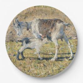 Plato De Papel Madre cabra con su hijo pequeño (por Segantini)