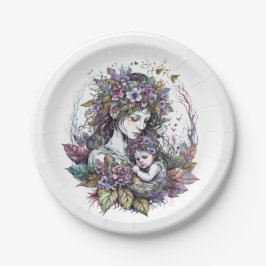 Plato De Papel Madre e hijo de hadas