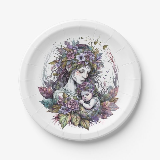 Plato De Papel Madre e hijo de hadas (Anverso)