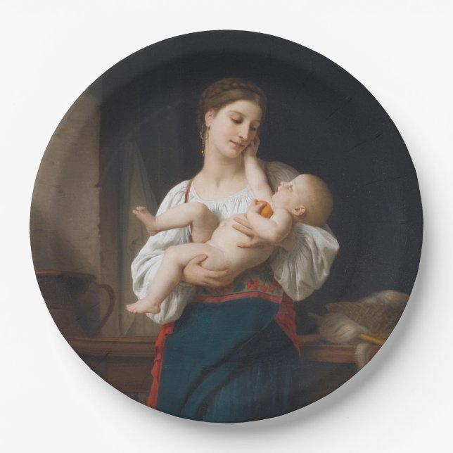 Plato De Papel Madre e hijo (por Bouguereau) (Anverso)