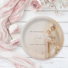 Plato De Papel Madre María con bautismo infantil