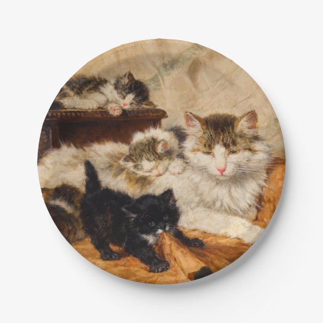 Plato De Papel Madre y sus gatitos (Anverso)