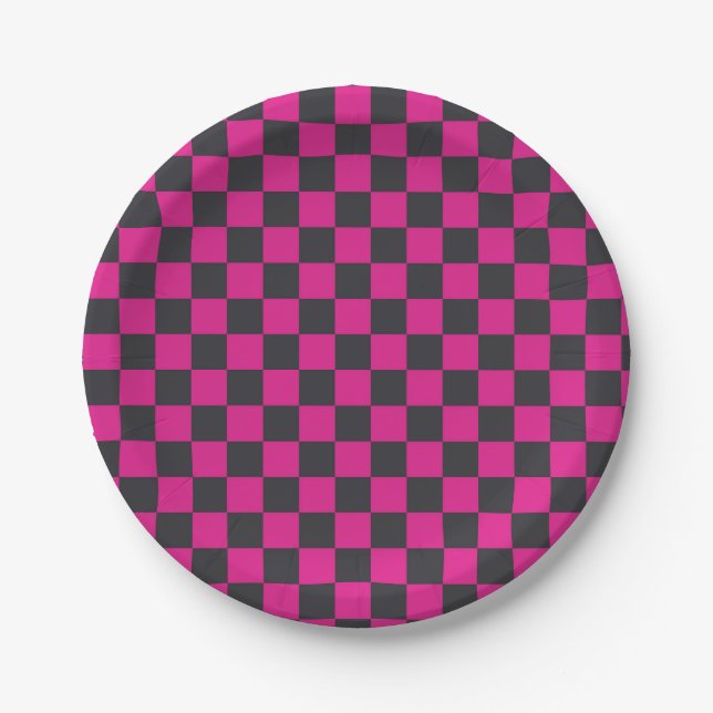 Plato De Papel Magenta and smoke checkerboard pattern (Anverso)