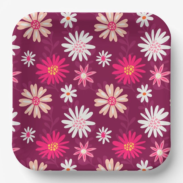 Plato De Papel Magenta Daisy Design (Anverso)