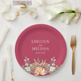 Plato De Papel Magenta, Peach y Boda Floral Blanco
