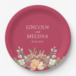 Plato De Papel Magenta, Peach y Boda Floral Blanco