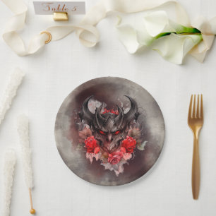 Plato De Papel Magia Bestia Demonio Humeante con Ojos Rojos con