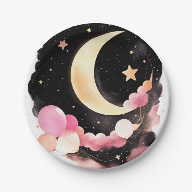 Plato De Papel Magia de la Luna y las Estrellas: Ducha de la niña (Anverso)