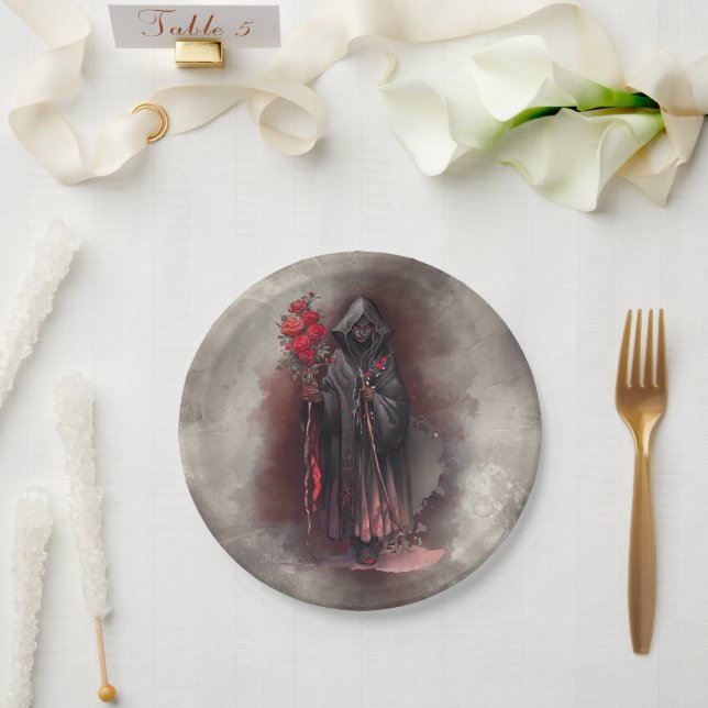 Plato De Papel Magia | Oscura bruja oscura brillante ojos rojos (Boda)