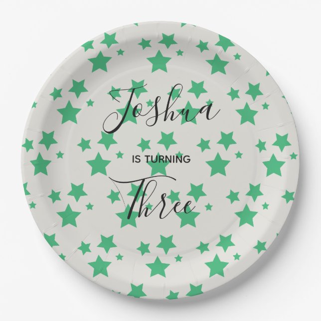 Plato De Papel Magia Star cumpleaños Gray Green Paper Plate (Anverso)