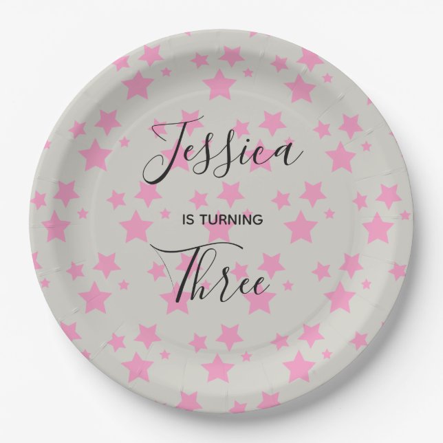 Plato De Papel Magia Star cumpleaños Gray Pink Paper Plate (Anverso)