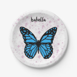 Plato De Papel Magical blue butterfly pink glitter art
