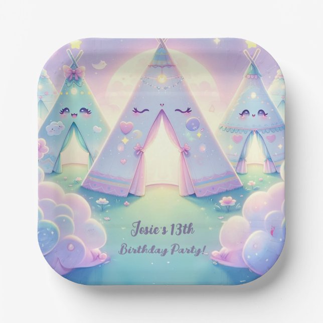 Plato De Papel Magical Cute Sleepover Fiesta de Cumpleaños (Anverso)