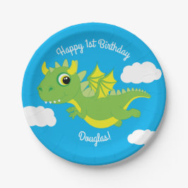 Plato De Papel Magical Dragon Cute 1er Placas de Cumpleaños