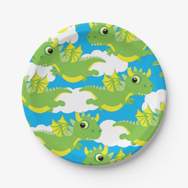 Plato De Papel Magical Dragon Cute 1er Placas de Cumpleaños (Anverso)