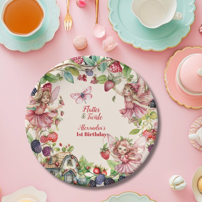 Plato De Papel Magical Fairy Strawberry Garden Pixie 1º cumpleaño (Subido por el creador)