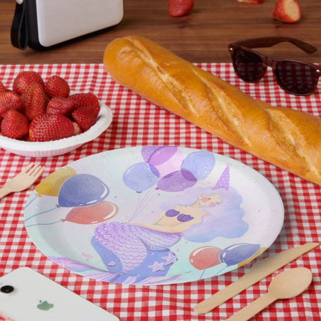 Plato De Papel Magical  Mermaid Birthday Invitation Card (Picnic)