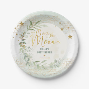 Plato De Papel Magical Moon & Stars Greenery Gold Baby Shower