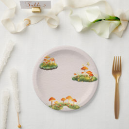 Plato De Papel Magical Mushroom Woodland Greenery Baby Shower