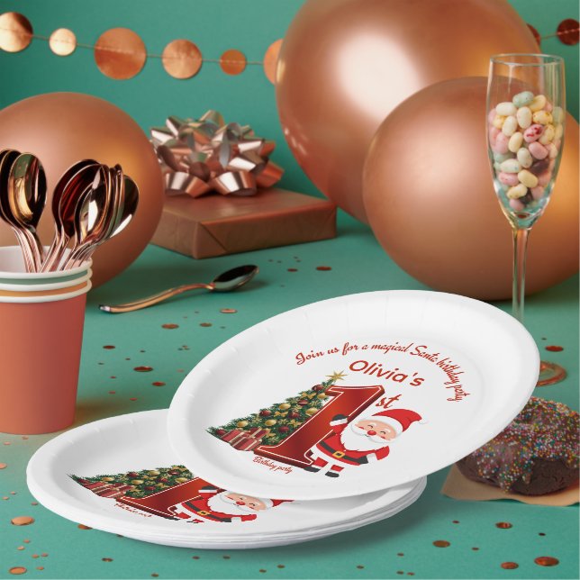 Plato De Papel Magical Santa Birthday Design for Kids (Multi)