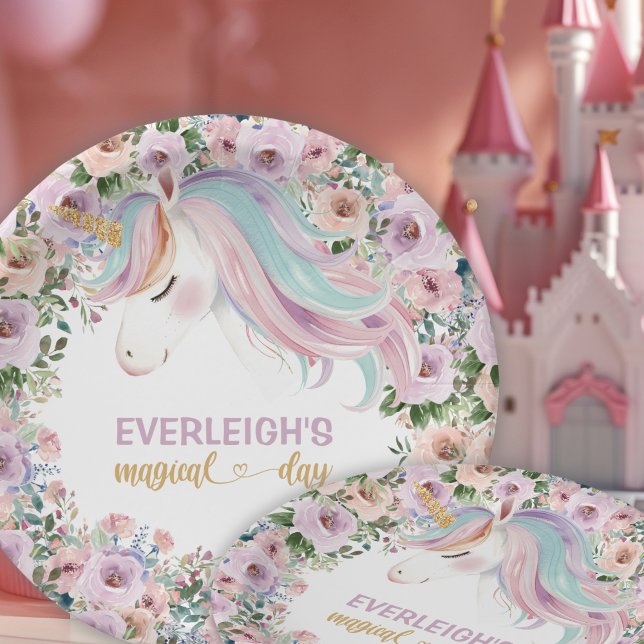 Plato De Papel Magical Unicorn Purple Flower 1st birthday (Subido por el creador)