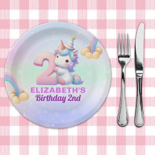 Plato De Papel Magical Unicorn Rainbow 2nd Birthday Party 