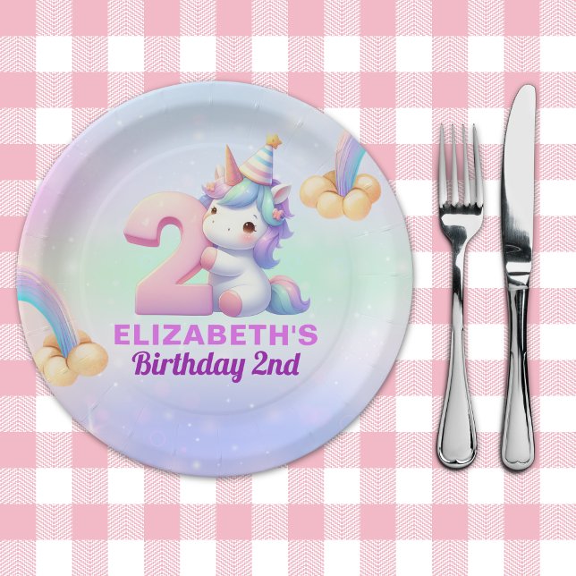 Plato De Papel Magical Unicorn Rainbow 2nd Birthday Party  (Subido por el creador)