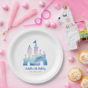 Plato De Papel Magical Unicornio Castle Rainbow V cumpleaños