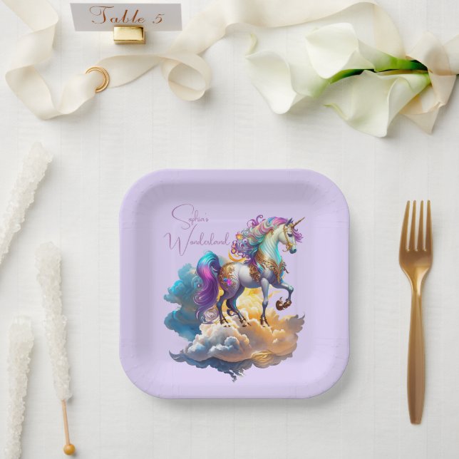 Plato De Papel Magical Unicornio Fantasy nubes romance cumpleaños (Boda)
