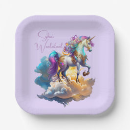 Plato De Papel Magical Unicornio Fantasy nubes romance cumpleaños