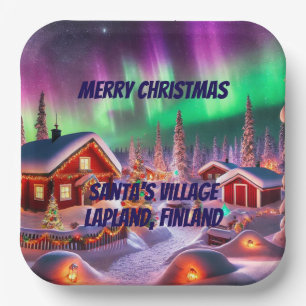 Plato De Papel Magical Winter Wonderland: El pueblo de Santa