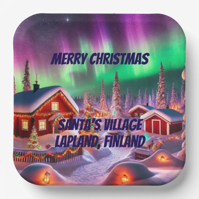 Plato De Papel Magical Winter Wonderland: El pueblo de Santa (Anverso)