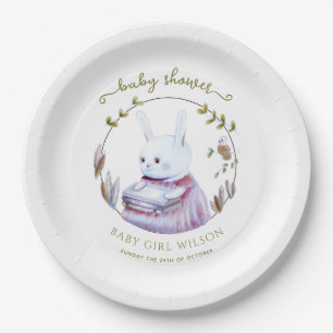 Plato De Papel Magical Woodland Books Bunny Chica Baby Shower