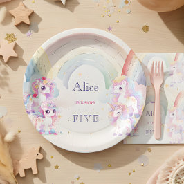 Plato De Papel Mágicas unicornios y arcos acuáticos cumpleaños