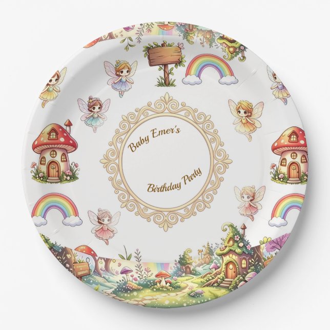 Plato de papel mágico de hadas lindas (Anverso)