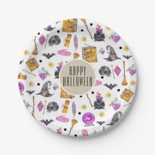 Plato De Papel Mágico Halloween Acuarela Caprichoso Kraft Fiesta