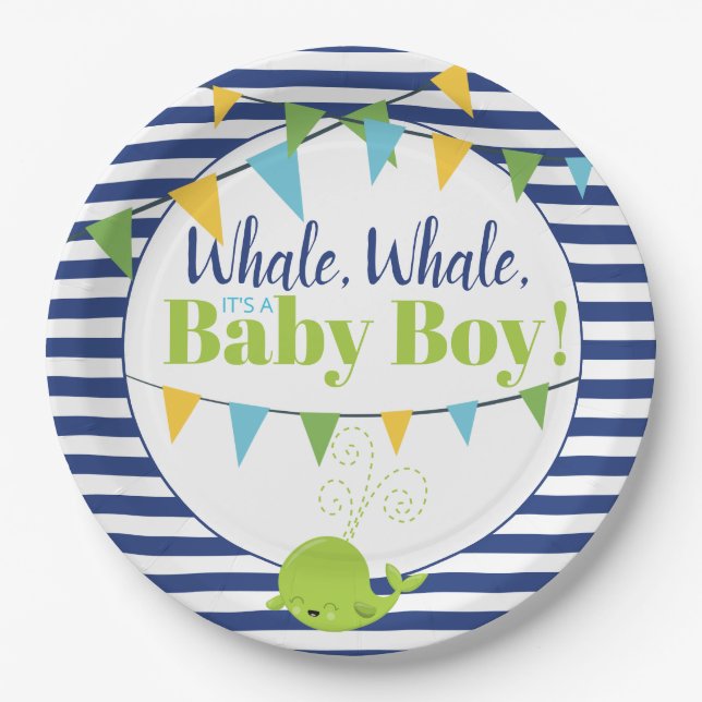 Plato De Papel Magnífica tipografía divertida Baby Shower de Whal (Anverso)