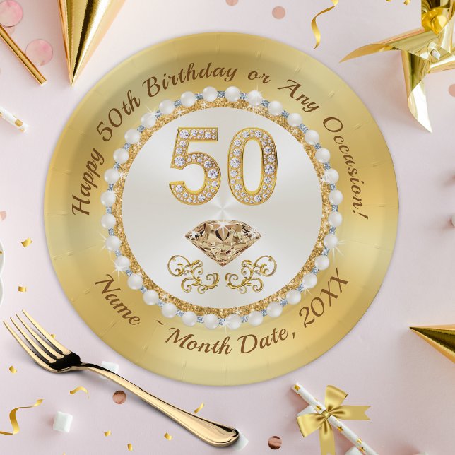 Plato De Papel Magníficas, personalizadas, 50 placas de papel de  (Custom, 50th Birthday Paper Plates. 50th Birthday Party Supplies, 50th Birthday Table Decorations.)