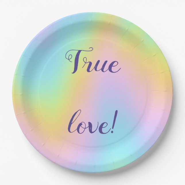 Plato De Papel Magnífico Boda del arcoiris Pastel (Anverso)