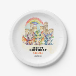 Plato De Papel Magnífico Castillo Arcoiris Cute Dragones Bebés Cu