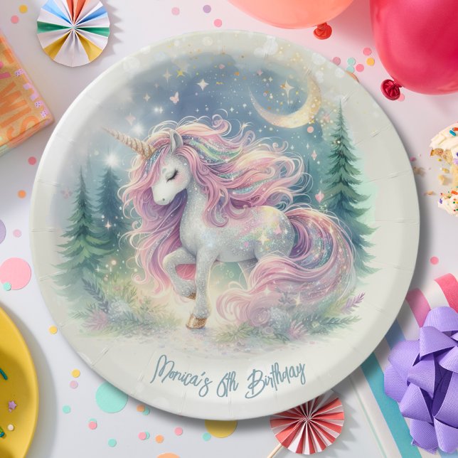 Plato De Papel Magnífico cumpleaños de niños de unicornio (Subido por el creador)