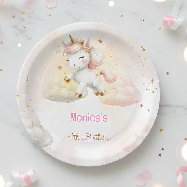 Plato De Papel Magnífico cumpleaños de niños de unicornio pastel (Subido por el creador)