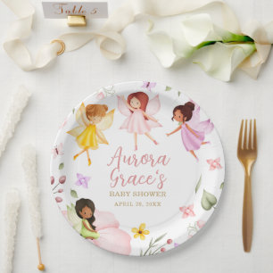 Plato De Papel Magnífico Hada Encantada Jardín Baby Shower Rosa