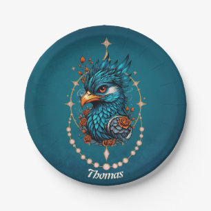 Plato De Papel Magnífico pájaro azul.
