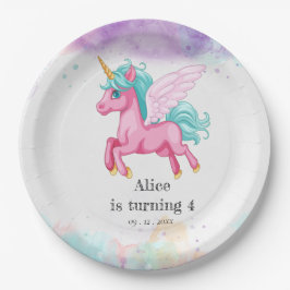 Plato De Papel Magnífico rosa unicornio niños arcoiris Fiesta de 